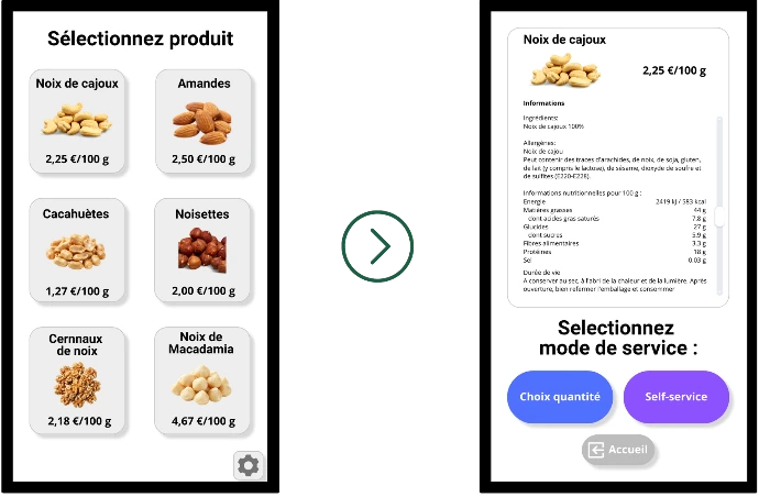 Sélection du produit et du mode de service sur l’écran tactile SoluBulk